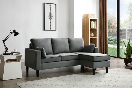 Sofá Chaiselongue Design 3P reversível na cor CINZA ao MELHOR PREÇO