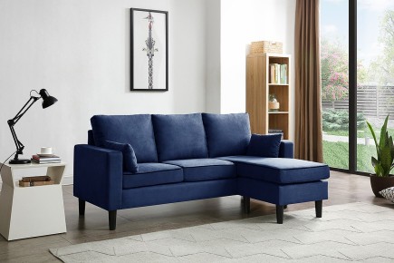 Sofá de design 3P Chaiselongue 3P reversível na cor AZUL ao MELHOR PREÇO