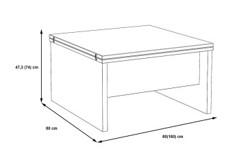 Mesa de centro convertível em mesa de sala de estar 80x80 / 160x80 cm.
