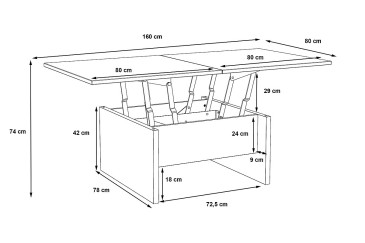 Mesa de centro convertível em mesa de sala de estar 80x80 / 160x80 cm.