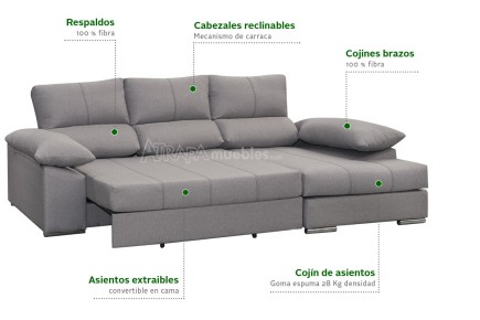 Chaiselongue Cama direita DANIEL Cinzento