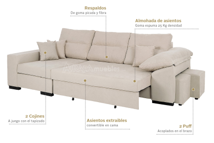 Cama Chaiselongue Esquerda TOUS Bege