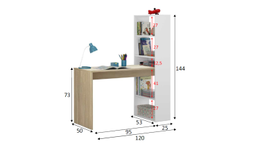 Mesa + prateleira nas cores elegantes Carvalho e Branco