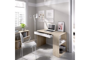 Mesa com gaveta numa elegante combinação de cores Branco e Carvalho
