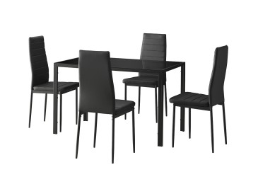 PACOTE de 1 mesa de centro de vidro preto + 4 cadeiras pretas