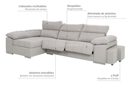 Chaiselongue esquerdo GRECIA Cinzento claro