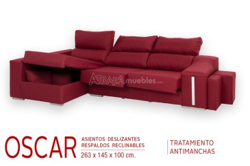 Sofá chaise lounge OSCAR em cor granada ao MELHOR PREÇO
