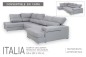 Sofá de canto esquerdo com chaiselongue ITALIA cinzento (transformável em cama)