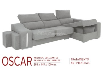 Sofá chaise lounge OSCAR em cor cinzenta ao MELHOR PREÇO