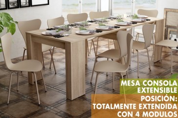 Mesa de jantar de consola extensível. 4 em 1 De mesa de consola a mesa extensível de 238 cm num único móvel.