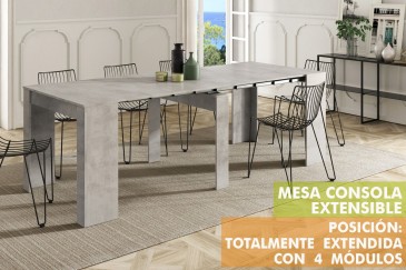 Mesa de jantar com consola extensível. 4 em 1 De mesa de consola a mesa extensível de 236 cm num só móvel em cinzento