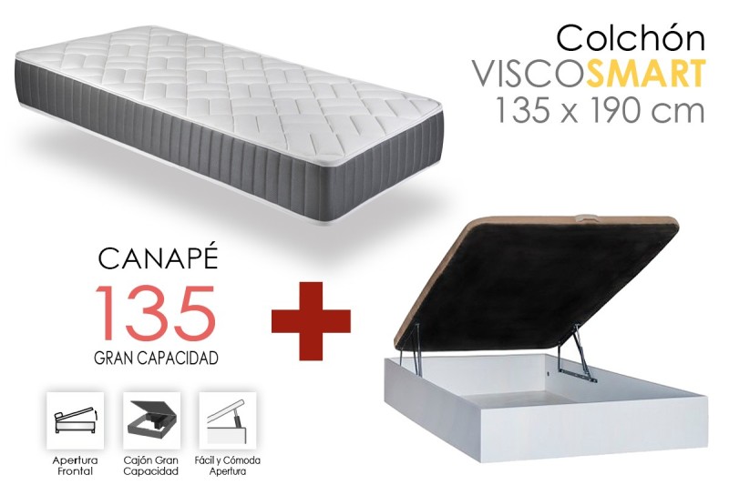 Pack 135 x 190 canapé abatible + colchón viscoelástica