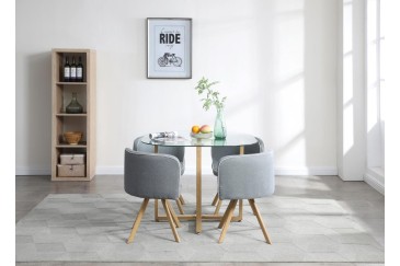 PACOTE de 1 mesa de centro de vidro + 4 cadeiras de cor cinzenta