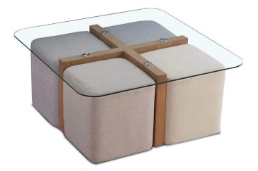 PACK Mesa de Centro 90x90 + 4 Puffs SEVILLA