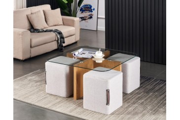 PACK de 1 Mesa de salón cristal + 4 Sillas en color Gris