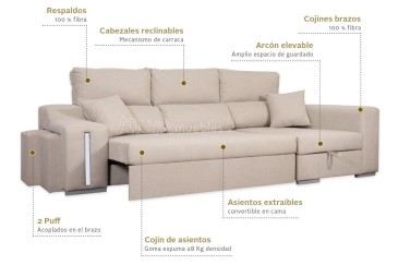 Sofá chaiselonge Cama AMARETTO Gris al MEJOR PRECIO