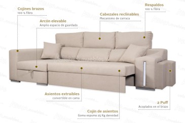 Sofá chaiselonge Cama AMARETTO Gris al MEJOR PRECIO