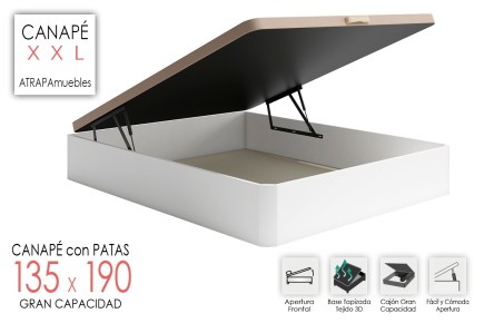 Sofá de arrumação XXL 135X190 com base estofada ao MELHOR PREÇO