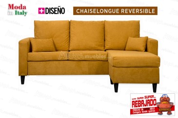 3P Design Sofá Chaiselongue reversível em cor MOSTARDA ao MELHOR PREÇO