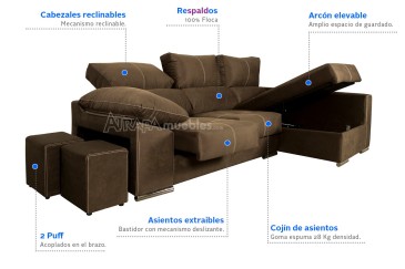 Chaiselongue Direito GOYA Castanho chocolate