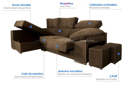 Chaiselongue esquerdo GOYA Castanho chocolate