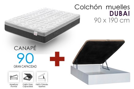 PACK sommier abatível RECKTO + colchão DUBAI 90