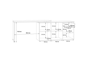 Mesa de escrita adaptável em branco e carvalho