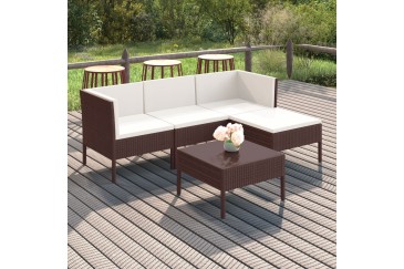 Conjunto de jardim Sofá Chaiselongue Sofá de 3 lugares e mesa de centro Rattan castanho