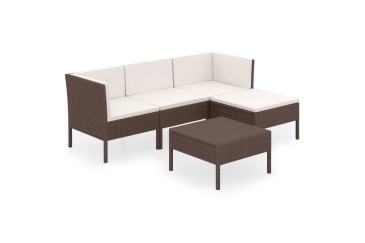 Conjunto de jardim Sofá Chaiselongue Sofá de 3 lugares e mesa de centro Rattan castanho