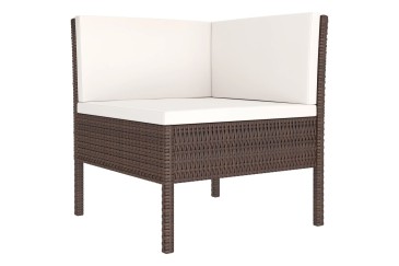 Conjunto de jardim Sofá Chaiselongue Sofá de 3 lugares e mesa de centro Rattan castanho