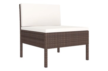 Conjunto de jardim Sofá Chaiselongue Sofá de 3 lugares e mesa de centro Rattan castanho