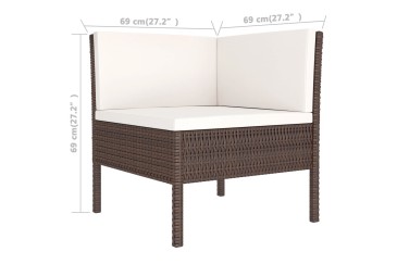 Conjunto de jardim Sofá Chaiselongue Sofá de 3 lugares e mesa de centro Rattan castanho