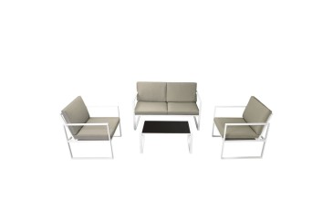 Conjunto de jardín Sofa Chaiselongue 3 plazas y mesa de centro Rattan marrón