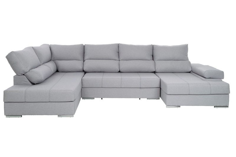Sofá de canto esquerdo com chaiselongue ITALIA cinzento (transformável em cama)