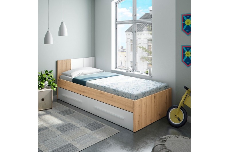 Shetland Autónomo Refinar Elegante cama individual de diseño 90x190 con 2 cajones bajo cama