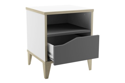 mesa de centro genius com 1 gaveta + 1 gavetão em branco e cinzento grafite