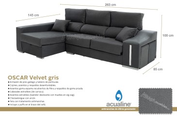 Chaiselongue Izquierda OSCAR VELVET Gris