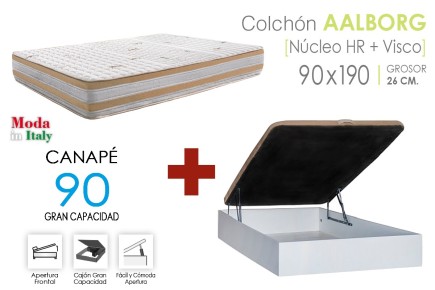 PACK sommier abatível  RECKTO + Colchão AALBORG 90