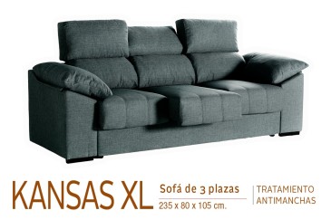 Sofá de 3 lugares KANSAS XL 235 Cm Cinzento C9