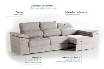 Sofá 3 lugares MINERVA 240 cm Gris (Cama) al MEJOR PRECIO