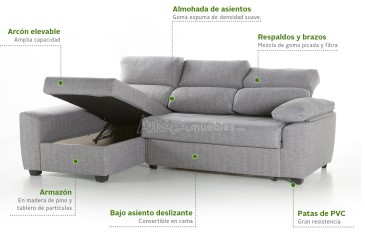 Sofá chaiselonge Cama ROSALIA Gris al MEJOR PRECIO