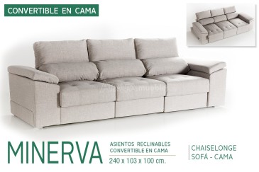 Sofá 3 lugares MINERVA 240 cm Gris (Cama) al MEJOR PRECIO