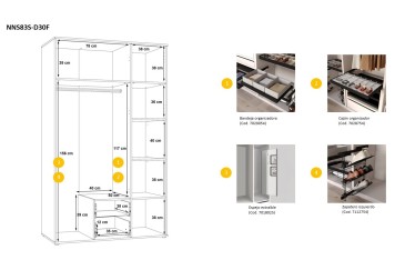 Sapateira metálica extraível para roupeiro de 800 mm