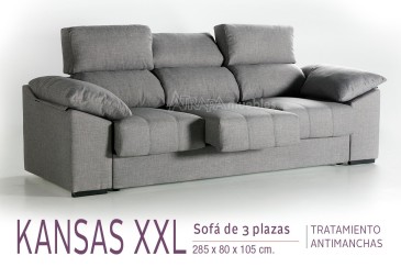 Sofá de 3 Lugares KANSAS XXL 280 Cm Cinzento C3