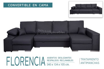 Sofá chaiselonge Cama FLORENCIA Gris al MEJOR PRECIO