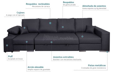 Sofá chaiselonge Cama FLORENCIA Gris al MEJOR PRECIO