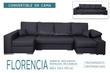 Sofá chaiselonge Cama FLORENCIA Gris al MEJOR PRECIO