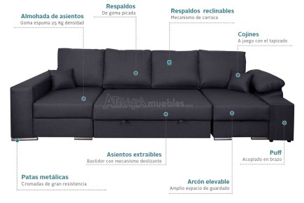 Cama Chaiselongue Esquerda FLORENCIA Cinzento