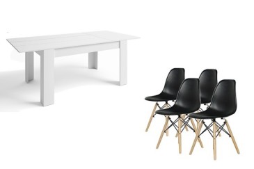 PACK de 1 Mesa de salón extensible + 4 Sillas Nordic en color Negro