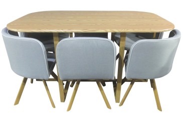 PACOTE de 1 mesa de centro + 6 cadeiras de cor cinzenta por baixo da mesa